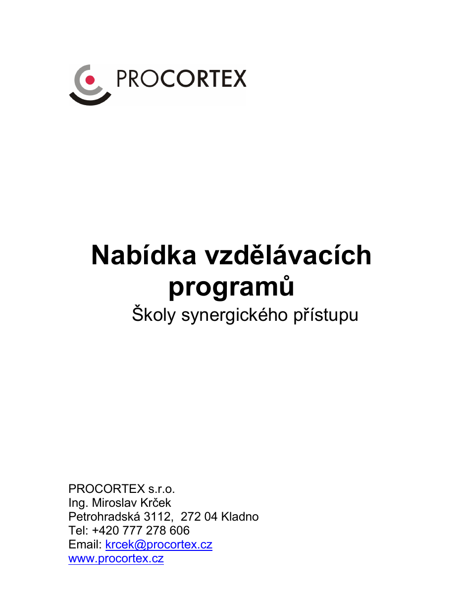 Titulní strana nabídky vzdělávacích programů Školy synergického přístupu